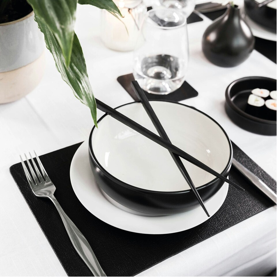 image 1 of Lara-May Set of 8 Jet Black Recycled Leather Placemats & 8 Leather Coasters
