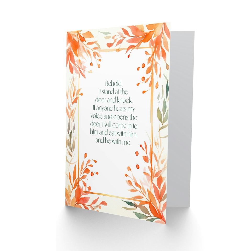 image 1 of Behold Stand at Door and Knock Orange Floral Bible Christian Birthday Card