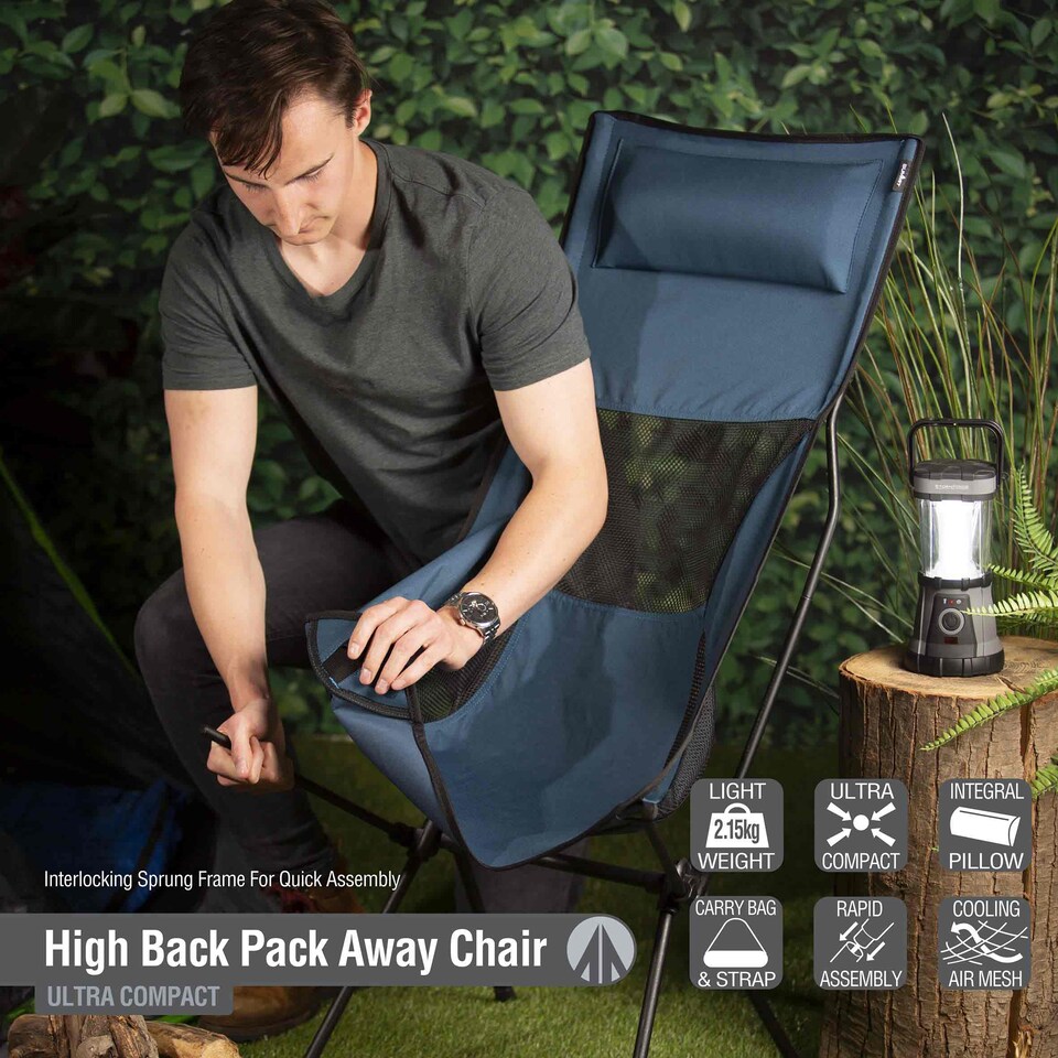 image 1 of VFM e-Store Summit High Back Folding Camping Chairs - Set of 2, Slate Grey - Includes Carry Bag