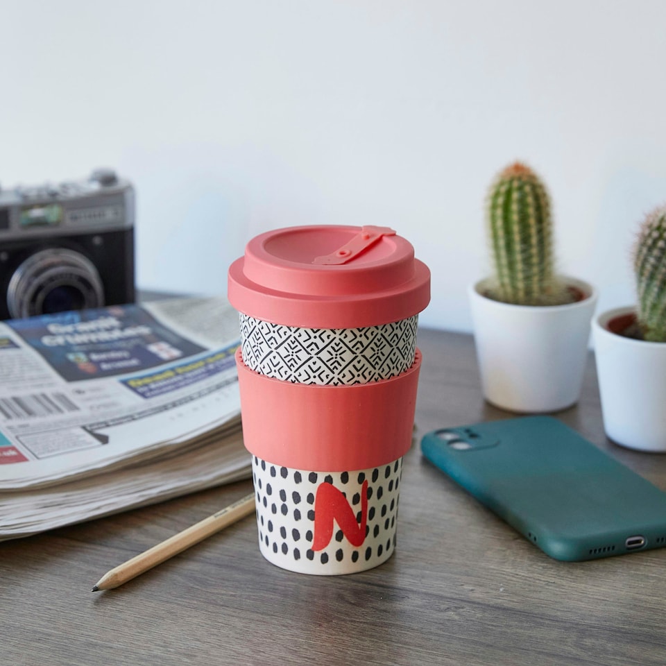 image 1 of KitchenCraft 410ml Bamboo A to Z Letter "N" Reuseable Mug Multi
