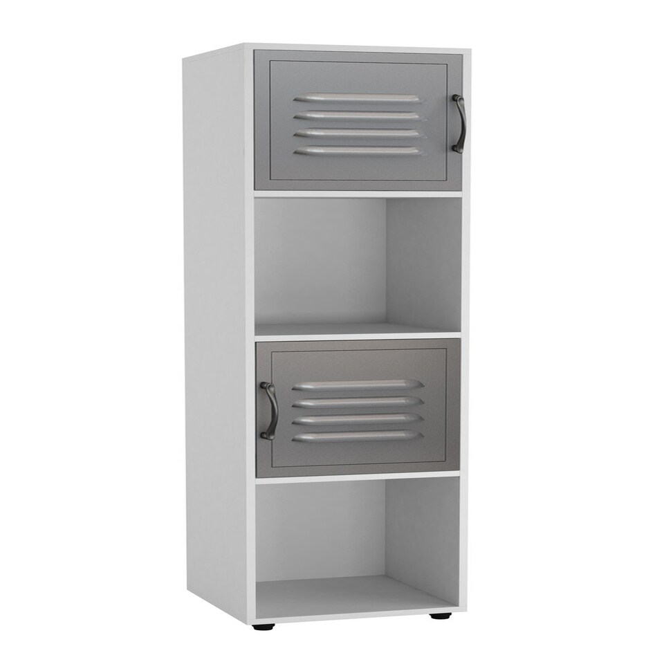 image 1 of 4 -Cube Tall Shelving Unit With Metal Doors Brown | Brown / Black