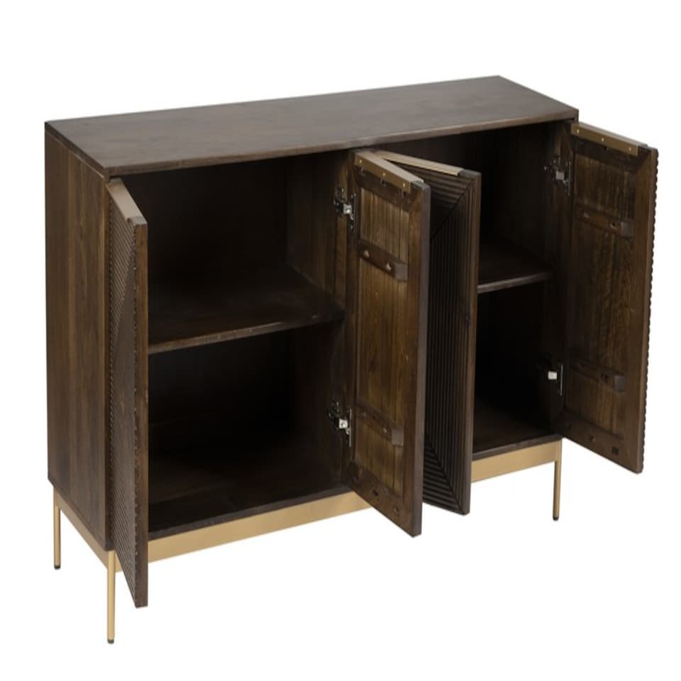 image 1 of Zaine Carving 4 Door Sideboard - Mango Wood - L40 x W138 x H76 cm - Dark Finish - Fully Assembled | Brown