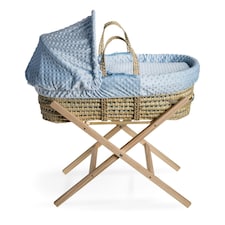 Clair de Lune Dimple Palm Moses Basket With Folding Stand - Blue
