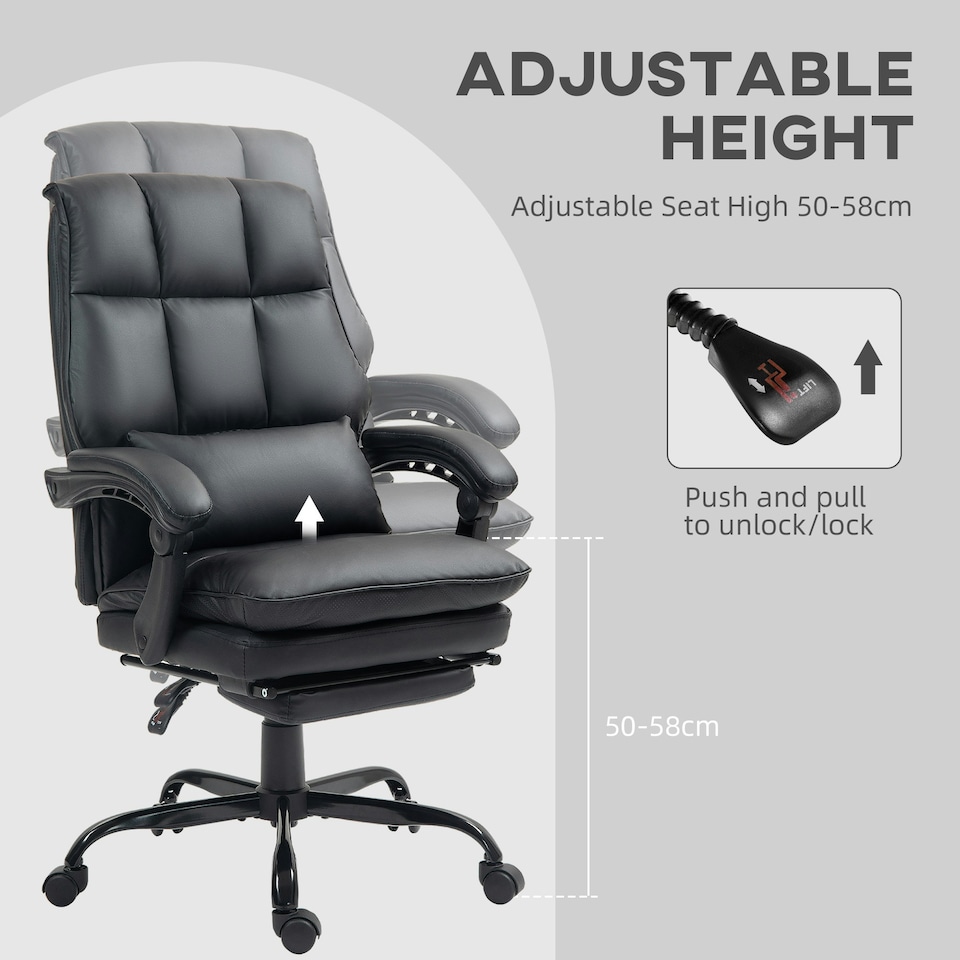 image 1 of HOMCOM Executive Office Chair, PU Leather Desk Chair with Armrests Black