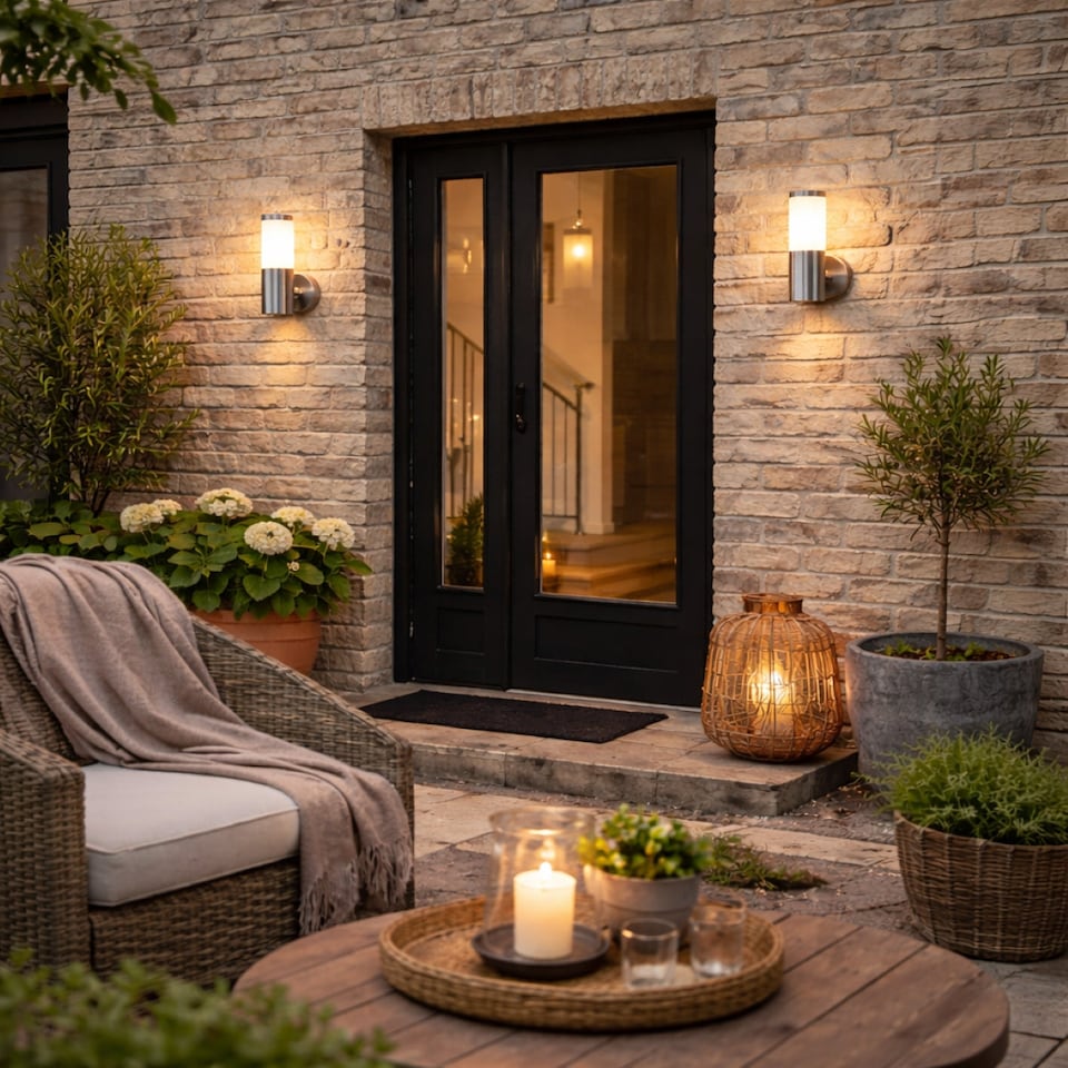 image 1 of CGC Lighting Aster Stainless Steel Outdoor Wall Light | Multi | Grey / silver | Height: 33 cm, Depth: 14.4 cm, Width: 11.8 cm