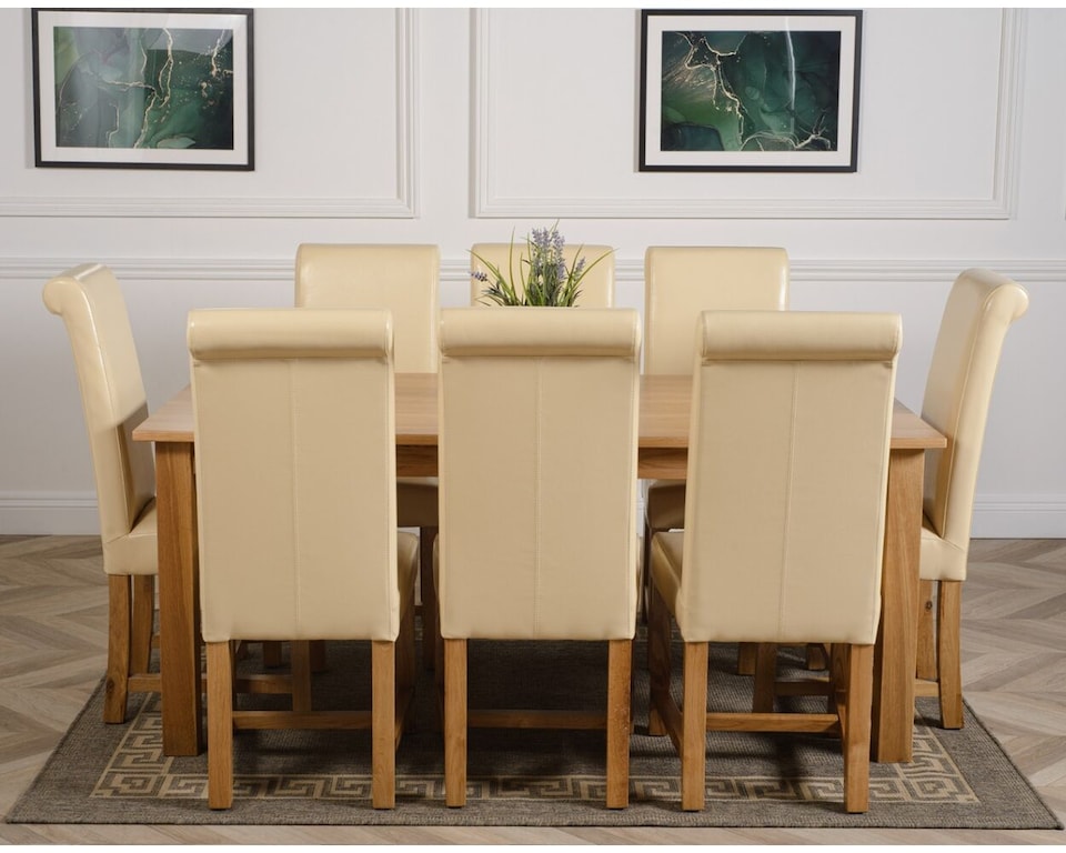 image 1 of Oslo 180 x 90 cm Large Oak Dining Table and 8 Washington Leather Chairs | Cream | Cream