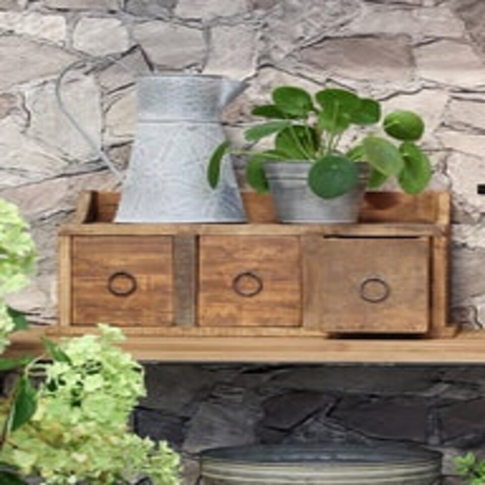 image 1 of Rustic Wooden Three Drawer Shelving Unit Brown