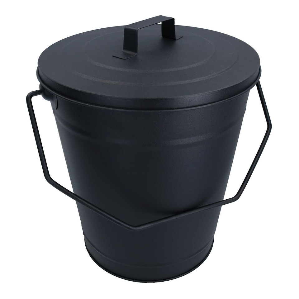 image 1 of Coal Bucket & Lid Black Metal Ash Tidy Bin Coal Carrier Fire Log Burner Kindling