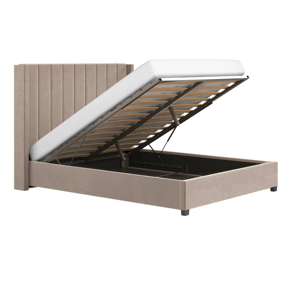 image 1 of Flair Tiggy Kingsize Ottoman Bed with Winged Headboard Beige Velvet