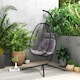 image 8 of Outsunny Garden Egg Chair Outdoor Hanging Swing Chair, Folding Basket, Grey 