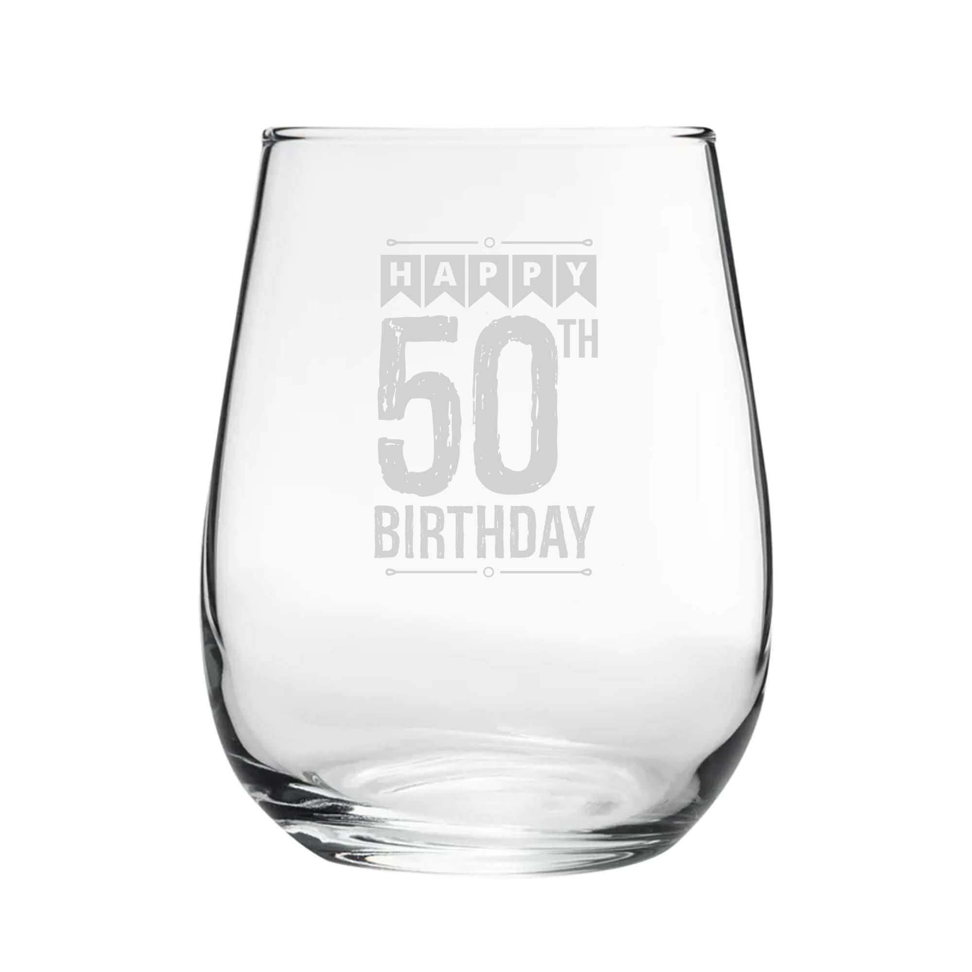 Personalised Happy 50th Birthday Engraved Stemless Wine Gin Tumbler
