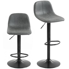 HOMCOM Bar Stools Set of 2, Modern Swivel Barstools for Dining Room | Black | Grey | 37 x 44 x 82-104 cm