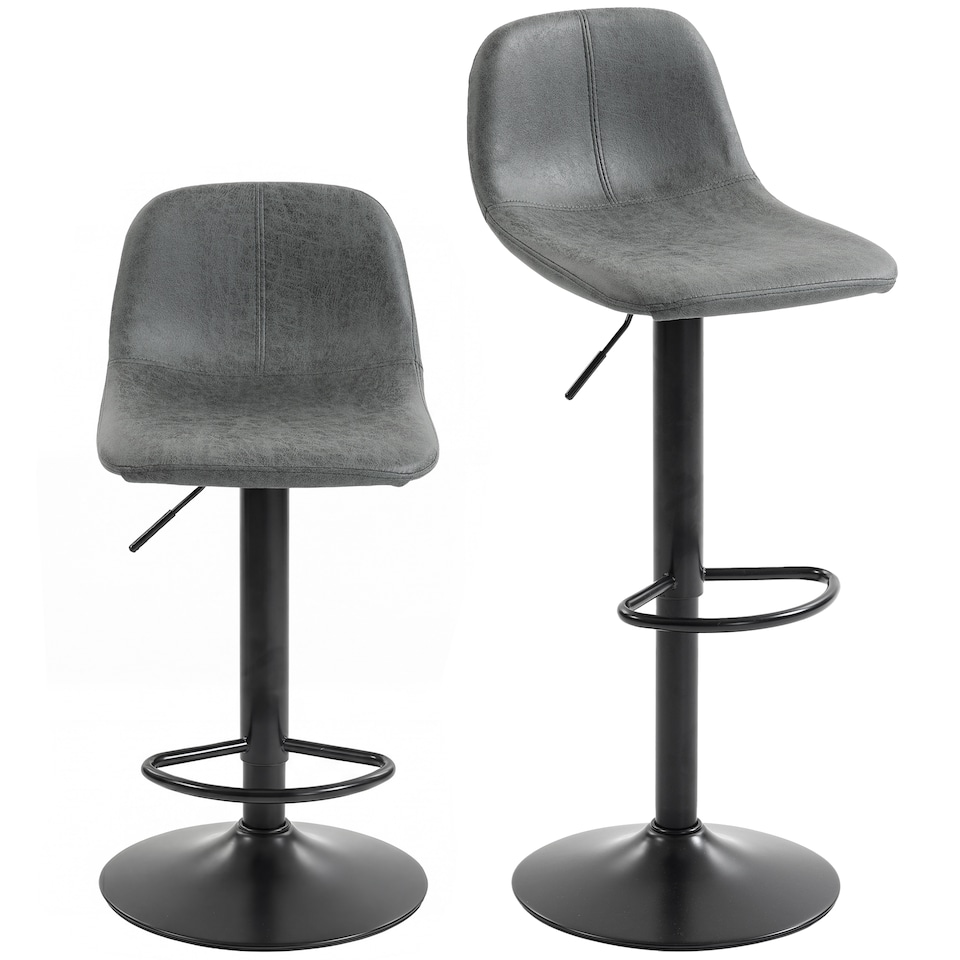 image 1 of HOMCOM Bar Stools Set of 2, Modern Swivel Barstools for Dining Room | Black | Grey | 37 x 44 x 82-104 cm
