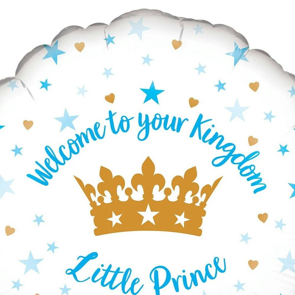 image 1 of Oaktree Welcome Little Prince Holographic Stars Foil Balloon - Blue/White/Gold - One Size