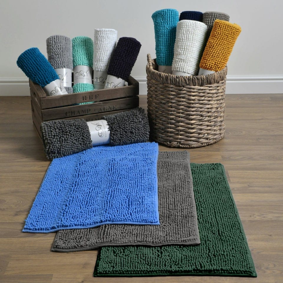 image 1 of Chenille Bobble Bath Mat Non-Slip 60 x 90cm - Navy Blue