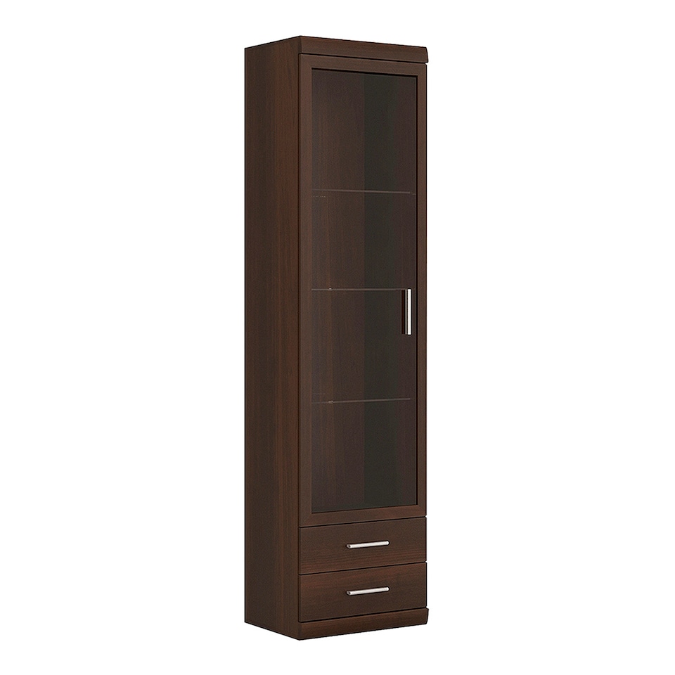 image 1 of Imperial Tall Glazed 1 Door 2 Drawer Narrow Cabinet in Dark Mahogany Melamine
