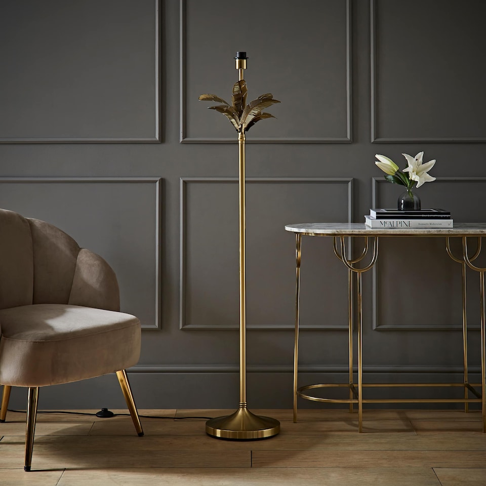 image 1 of ValueLights Christina Gold Palm Leaf Detail Single Stem Floor Lamp Base | Gold