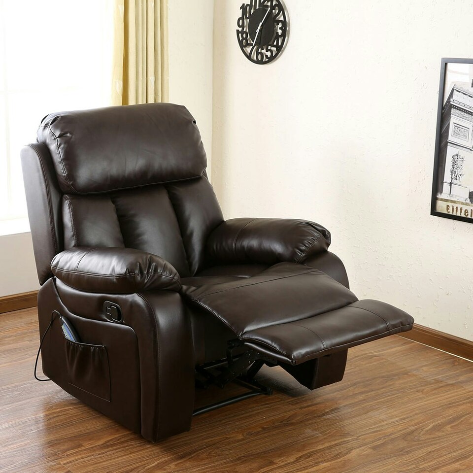 image 1 of Chester Bonded Leather Manual Recliner Chair with Heat And Massage (Brown)
