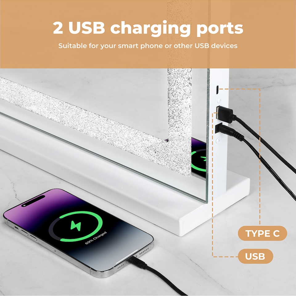 image 1 of Emitto Emitto Tabletop Touch Vanity Mirror Makeup USB LED Medium 58x48cm | Clear | M