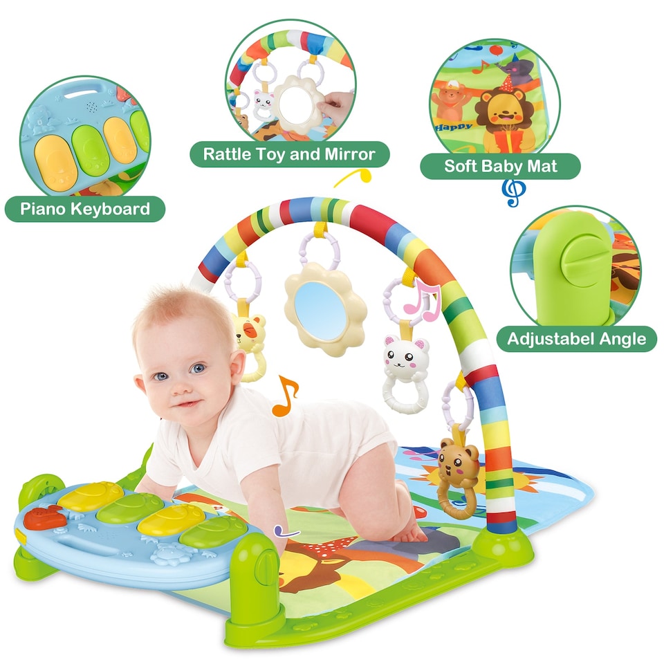 image 1 of 4-in-1 Baby Mat Kick and Piano Gym Music and Soft Light Detachable Activity Play Mat
