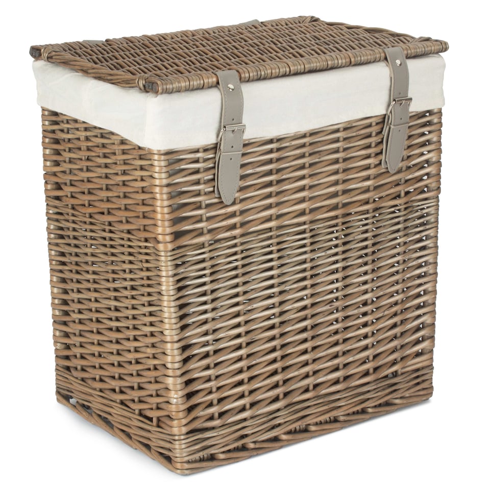 image 1 of Small Boutique Antique Wash Storage Laundry Basket With Lining | Grey | Grey
