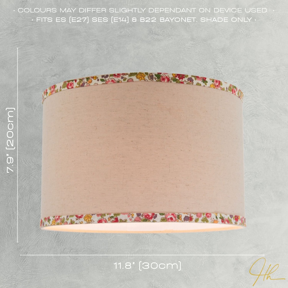 image 1 of Natural Oatmeal Linen Circular Lamp Shade with Colourful Floral Trims | Cream | Oatmeal | 1