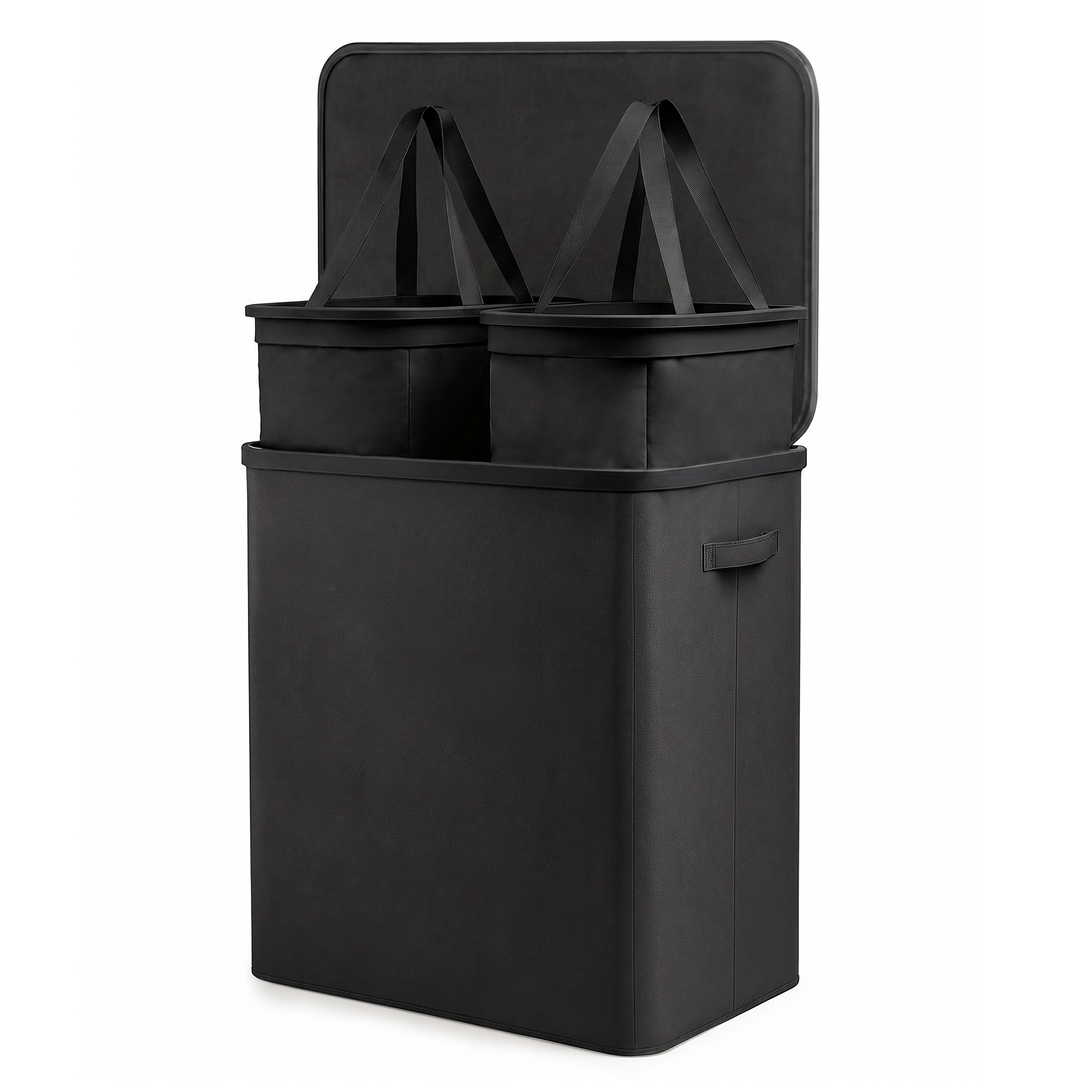 Keplin Collapsible Double Laundry Basket with Lid & Removable Liner, 150L in Black