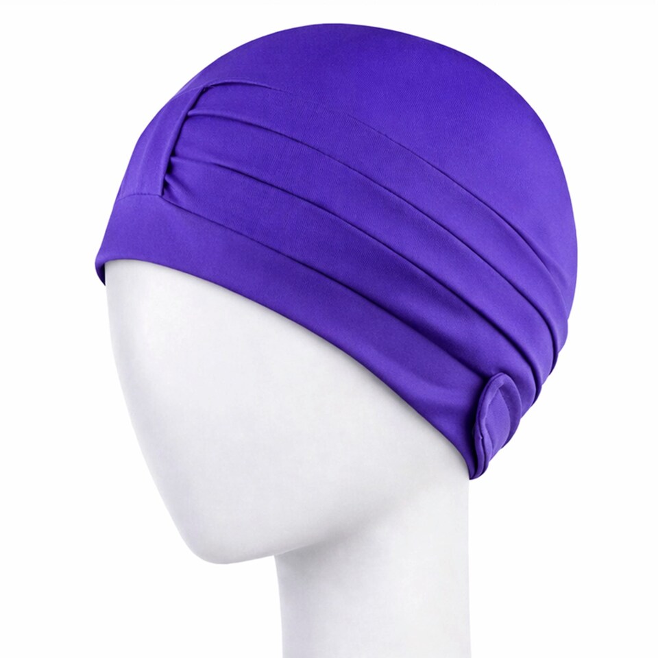 image 1 of Ladies Comfortable Fabric Swimming Cap | Turban Style Lightweight Swim Cap | Purple | Purple | One Size | 1
