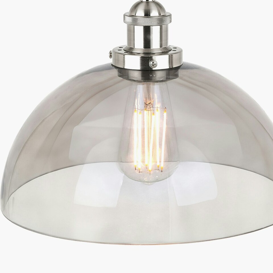 image 1 of Antique Silver Metal and Smoked Glass Dome Pendant Grey | W30xD30xH120cm