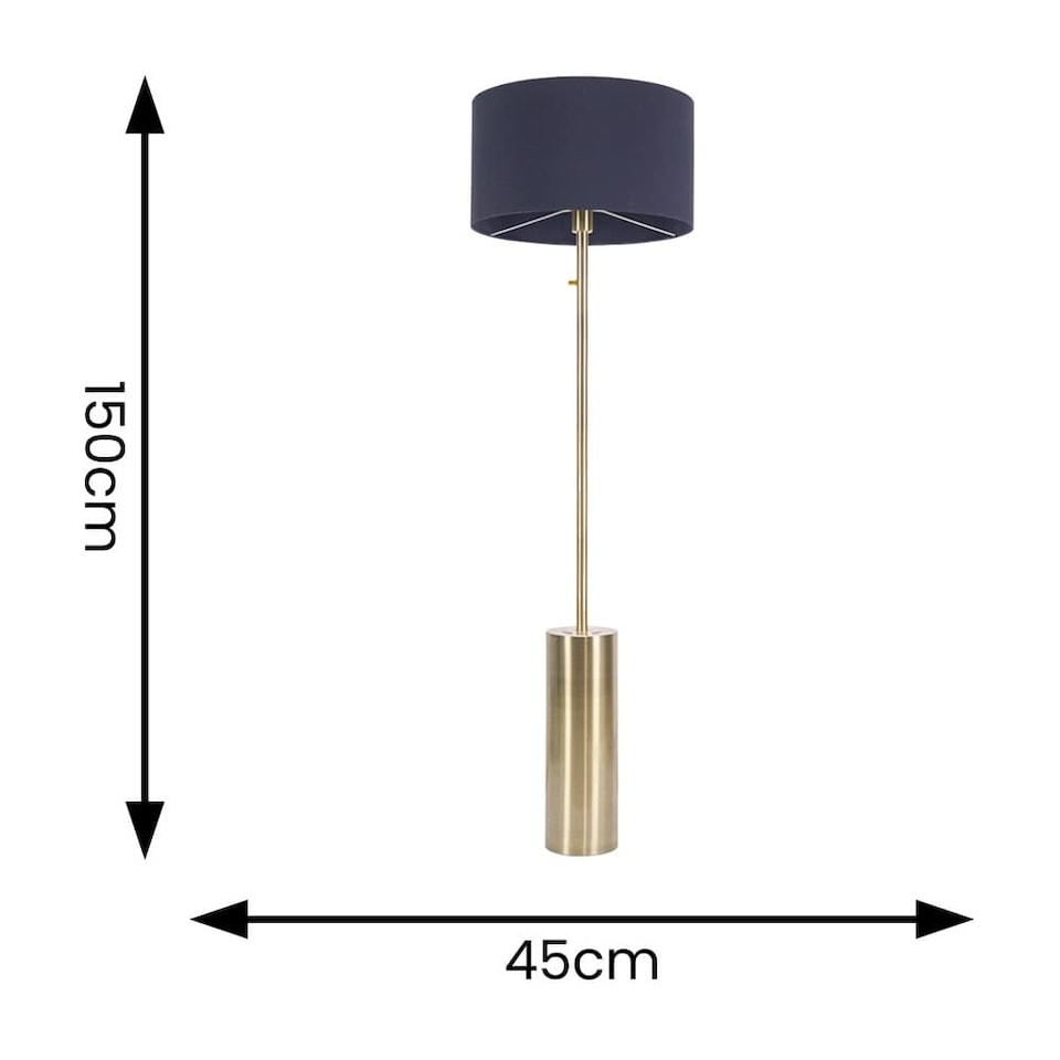 image 1 of ValueLights Lexy Antique Brass Dimmable Floor Lamp with Navy Blue Shade | Blue