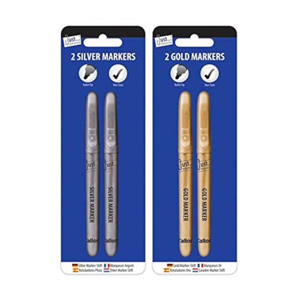 image 1 of Silver & Gold Markers Pens Bullet Tip 2 Pack Stationery Office Work Home