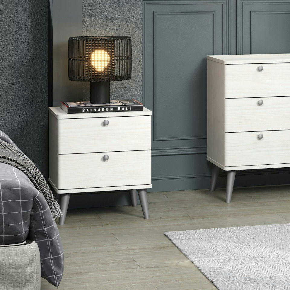 image 1 of Core Products Augusta Curve 2 Drawer Bedside Cabinet, White H53.0cm x W45.0cm x D39.5cm White