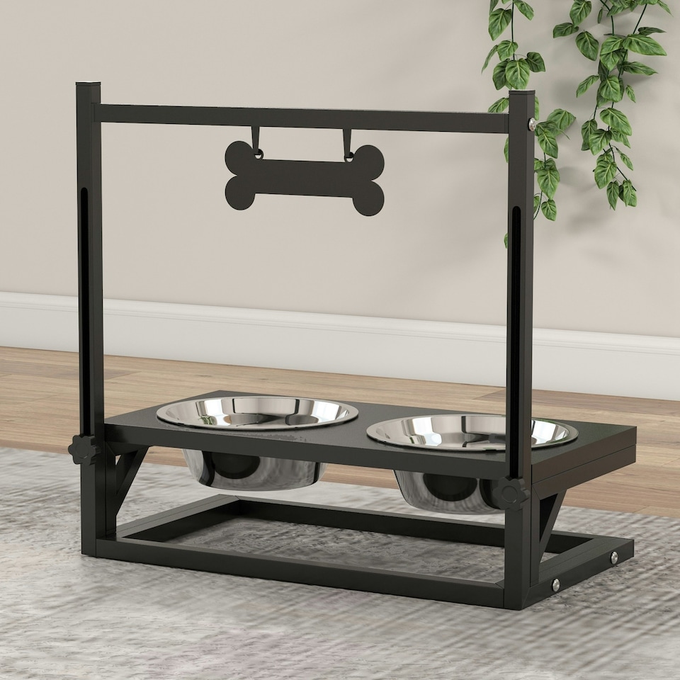 image 1 of PawHut Raised Dog Bowl w/ Adjustable Height Stand, for Small Medium Large Dogs