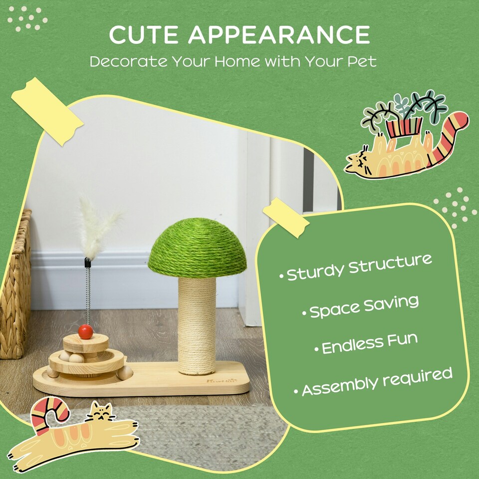 image 1 of PawHut Mushroom-Shaped Cat-Scratching Post for Indoor Cats