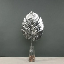 Metallic Silver Monstera Tropical Leaf 55cm