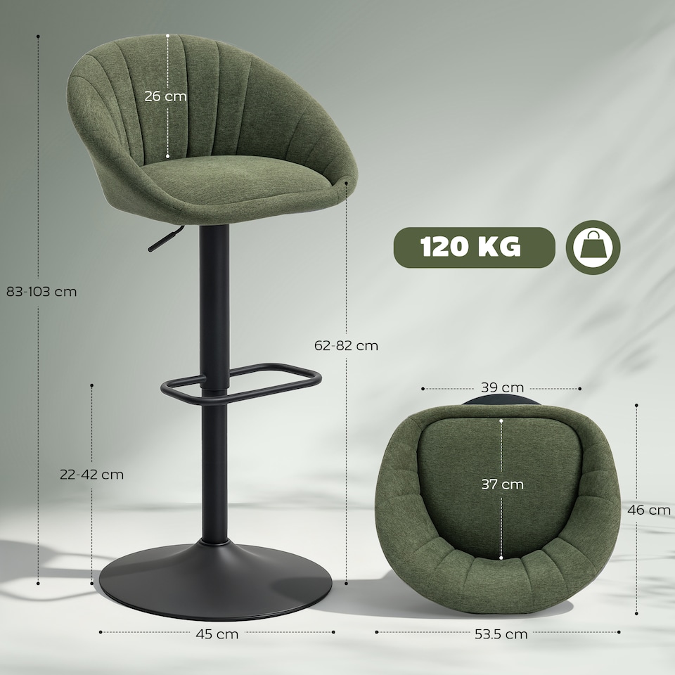 image 1 of HOMCOM Swivel Bar Stools Set of 2 Height Adjustable Bar Chairs Dark Green