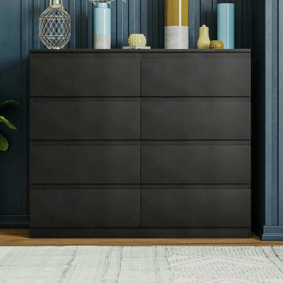 image 1 of Vida Designs Denver 8 Drawer Chest of Drawers Bedroom Storage, Black