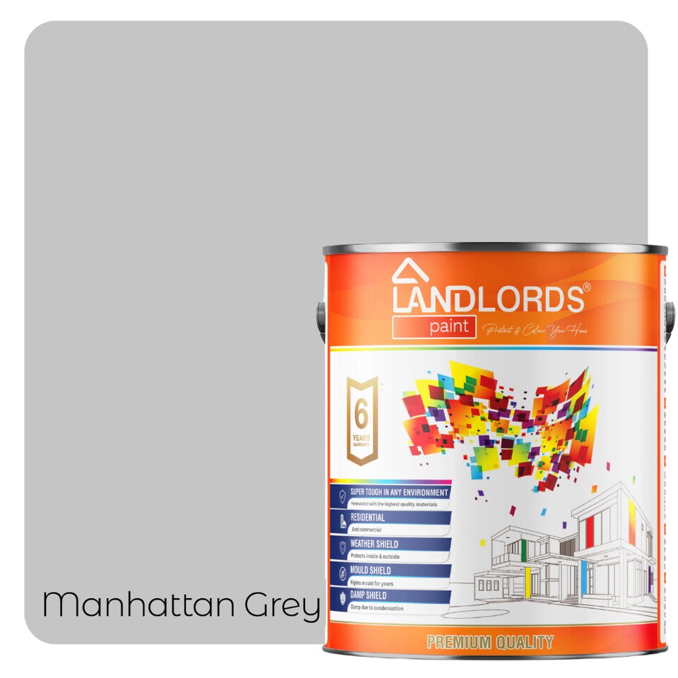 image 1 of Landlords Paint - Kitchen & Bathroom Paint - Mould Resistant, Washable & Durable - Manhattan Grey - 20L
