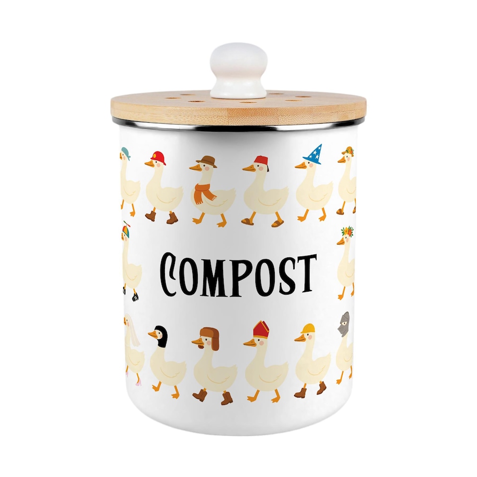 image 1 of Silly Goose Compost Caddy - Metal 2L Decorative Kitchen Food Waste Bin