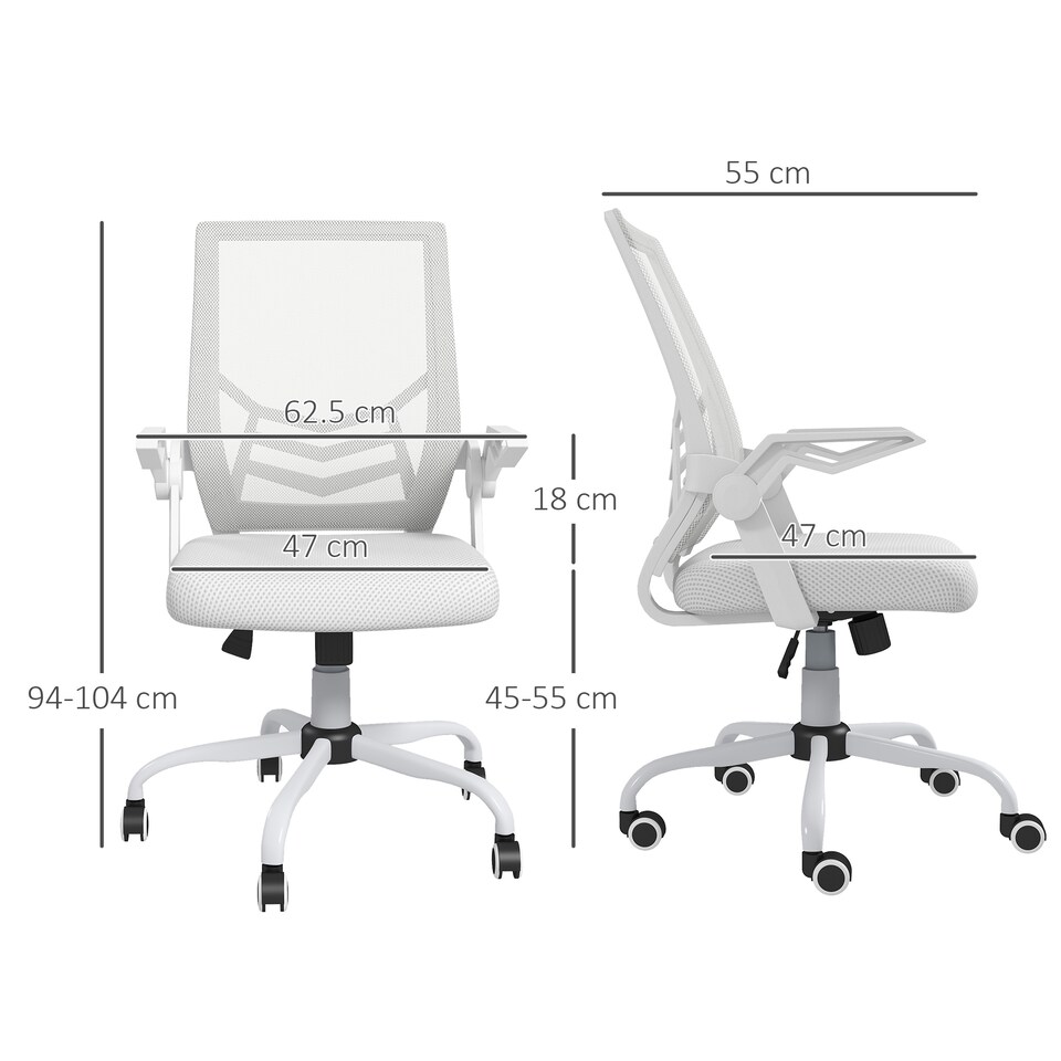 image 1 of Vinsetto Office Chair with Flip-up Armrest, Mid Back Desk Chair with Mesh Back, Lumbar Support, Adjustable Height, Swivel Wheels for Home, White