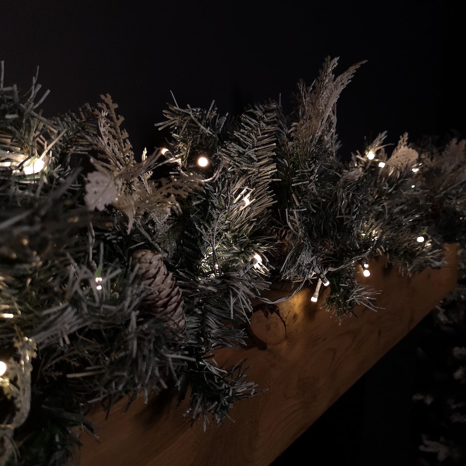 image 1 of 1.8m Snowy Christmas Garland with Pinecones 96 Tips and 50 Warm White LED Lights