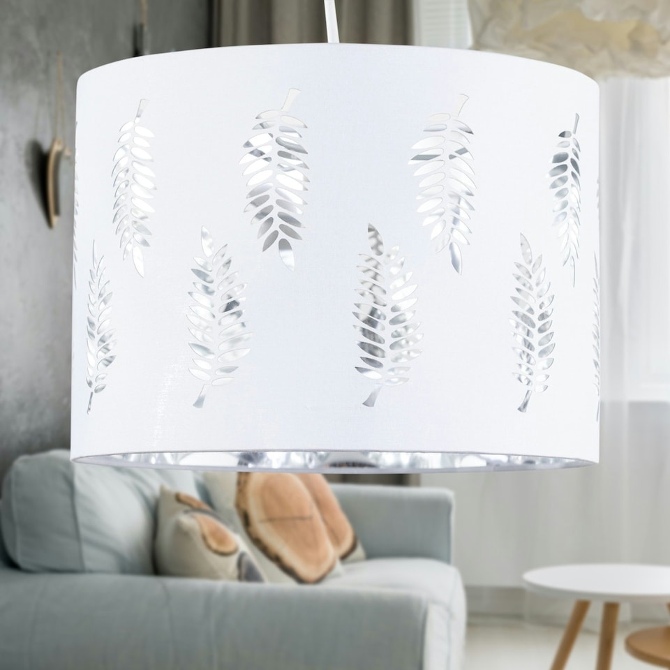 image 1 of Set of 2 Fern - White Cut Out 30cm Pendant Lightshades White | Silver