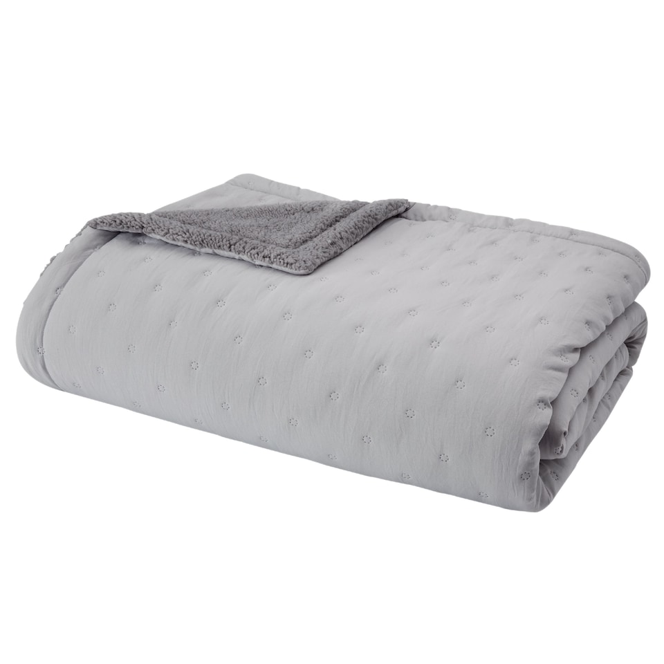 image 1 of Catherine Lansfield Cosy Nori Soft Sherpa Bedspread | Silver | Silver Grey | One Size