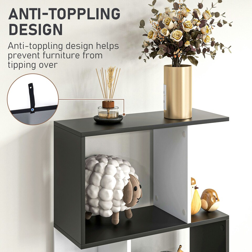 image 1 of HOMCOM 5-tier Bookcase Storage Display Shelving S Shape design Unit Black