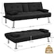 image 4 of Yaheetech Fabric Upholstered Convertible Futon Sofa Bed for Small Spaces