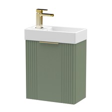 Balterley Wall Hung Cloakroom Vanity Basin Unit with Handle Compact Bathroom Storage | Green | Satin Green | 438 x 400 x 222mm | 1