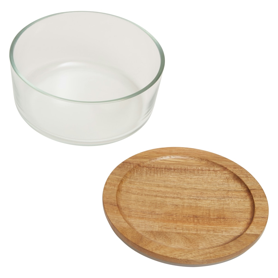 image 1 of Interiors by Premier 850ml Round Glass Container with Acacia Lid, Glass Container with Airtight Lid, Airtight Glass Container