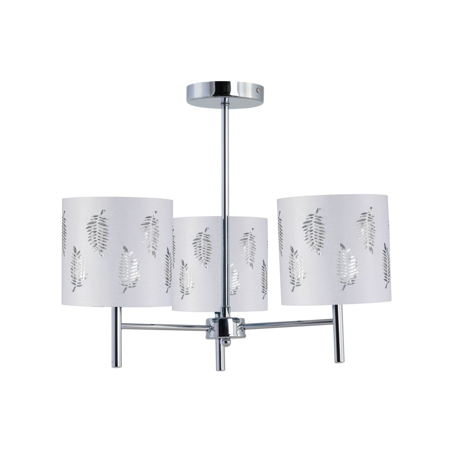 First Choice Lighting Brea - Chrome 3 Light Fitting with White Fern Shades in Silver