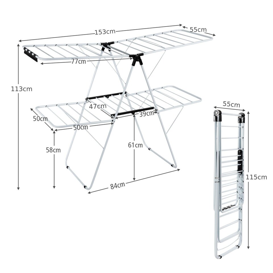 image 1 of COSTWAY Foldable 2 Level Clothes Drying Rack Garment Drying Hanger Height Adjustable