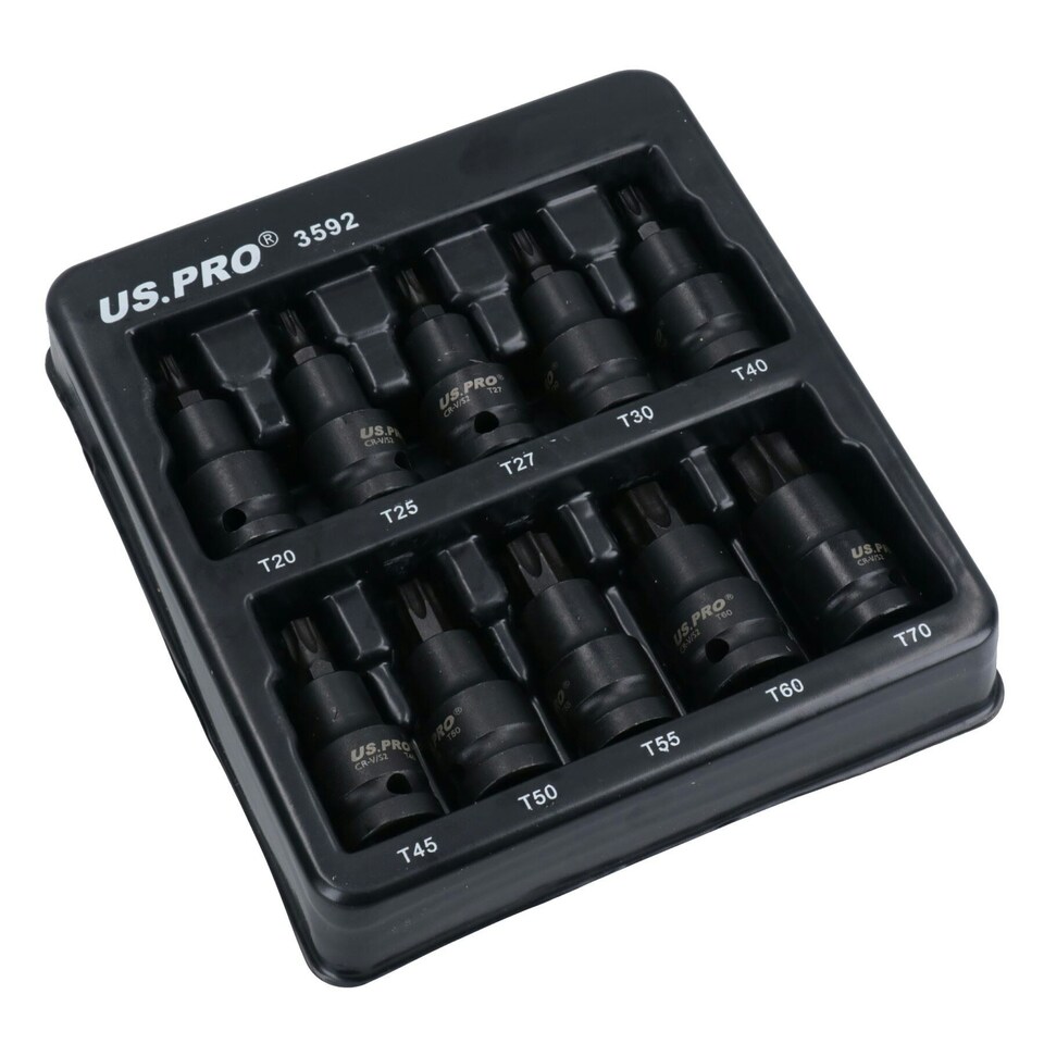 image 1 of 1/2in Drive Male Torx Star Impacted Impact Shallow Sockets T20 - T70 10pc
